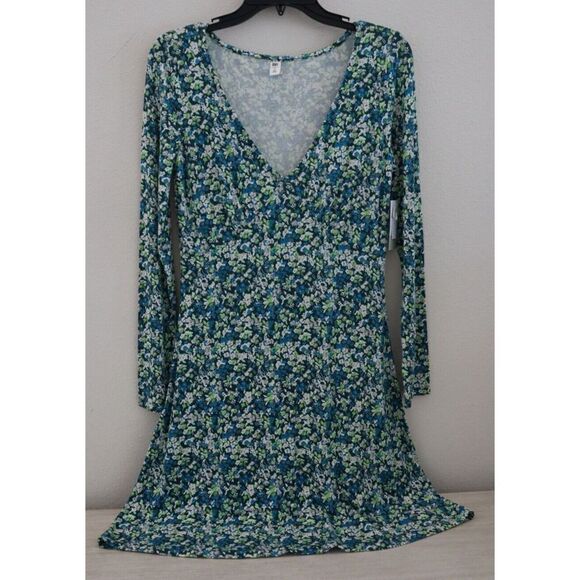 BP. Women's Sz S Green Moss Hannah Kate Floral V-Neck L/S Knit Pullover Dress - Picture 1 of 11